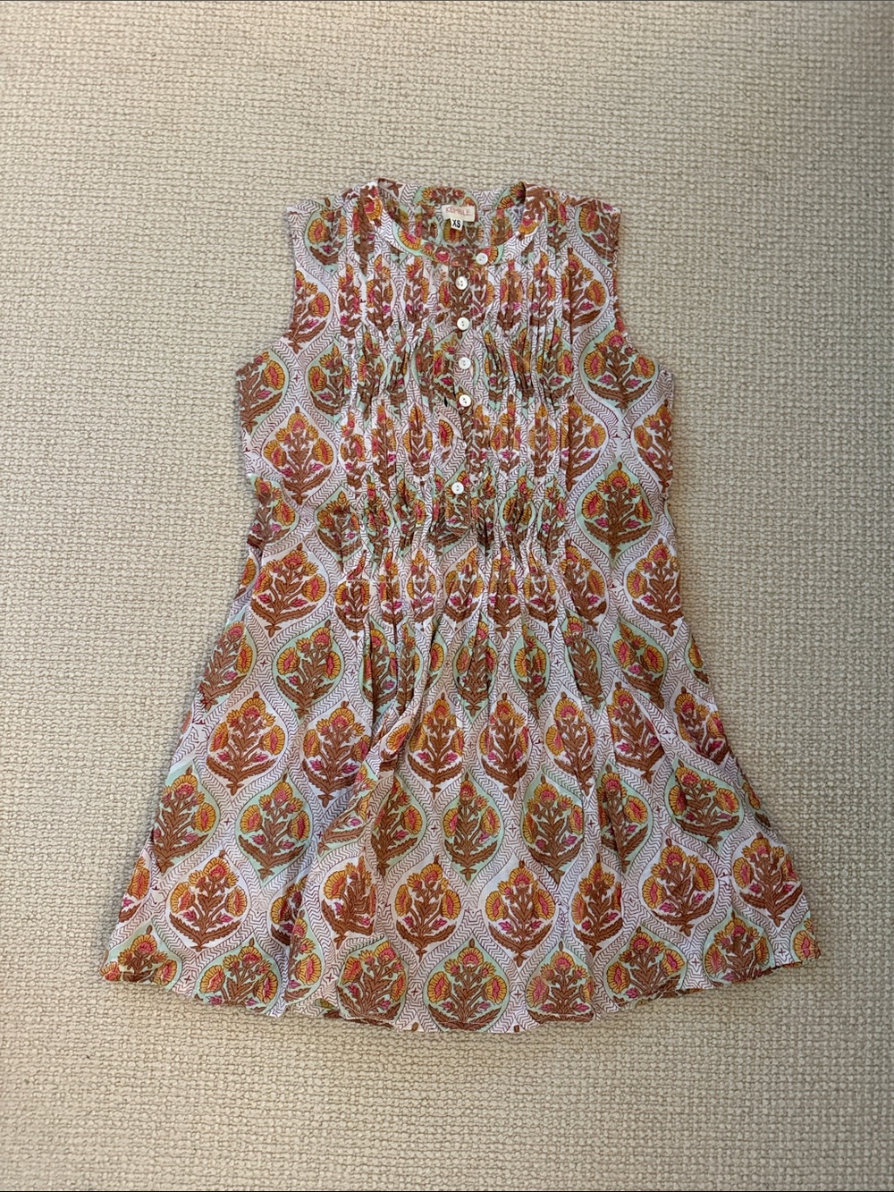 Sleeveless Floral Print Mini Dress in Orange and Pink